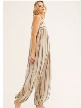 Free People Harem Lurex Metallic Striped Jumpsuit